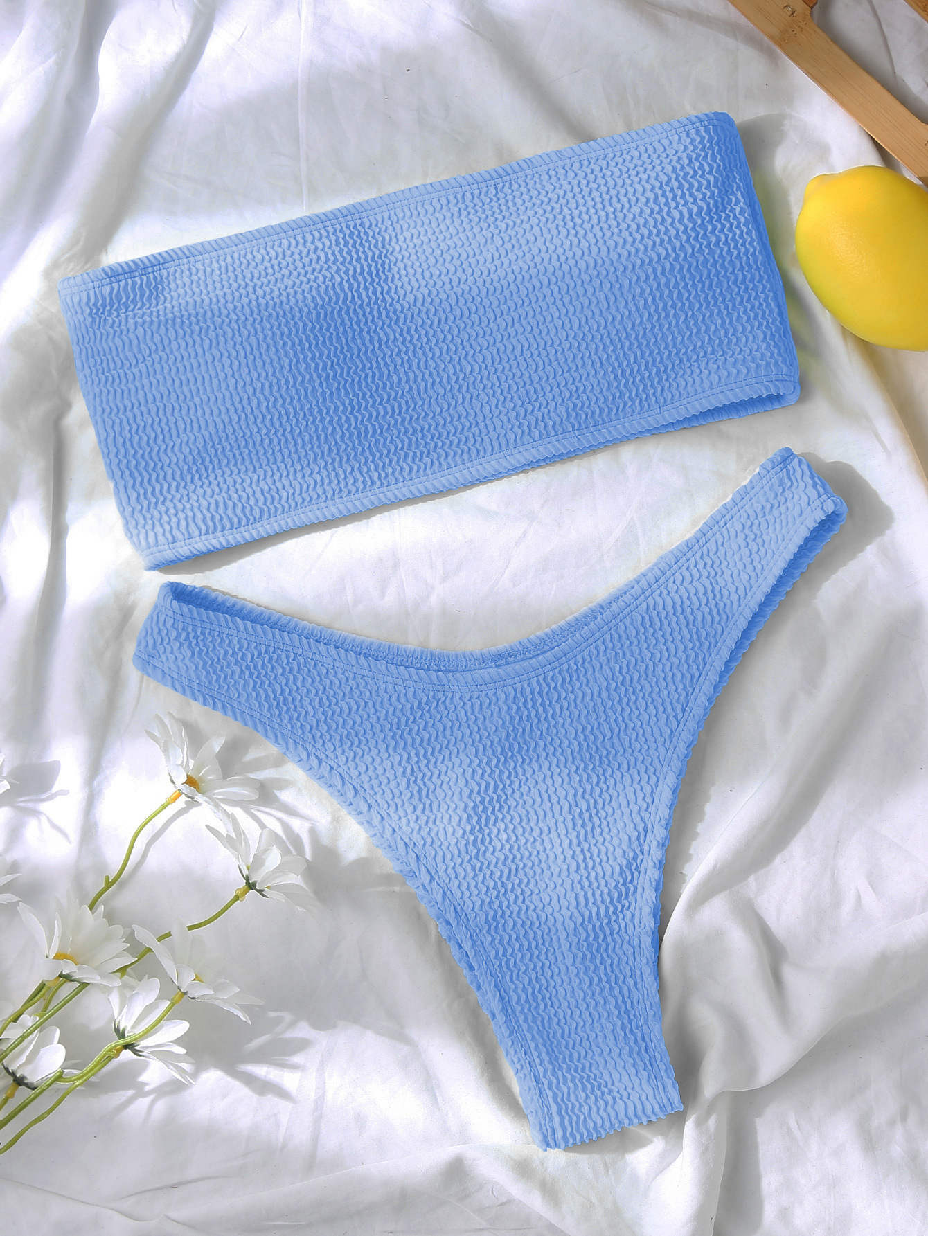 Women's Strapless Two Piece Swimsuit Sexy Solid Color Tight Bikini Style Ribbed_ecoleips.com