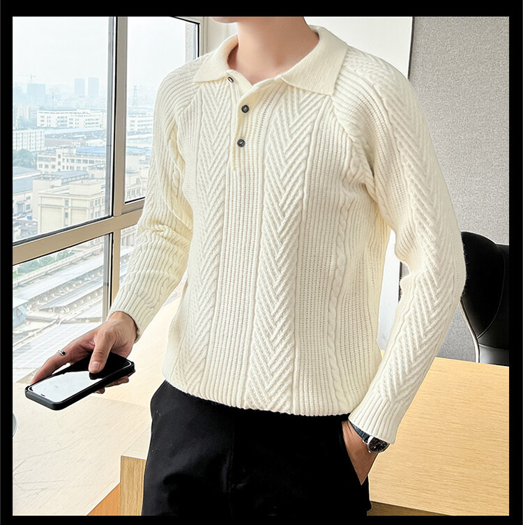 Jacquard moda moda de hombre otoño invierno nuevo suéter moda masculina retro collar overhead camisa de punto