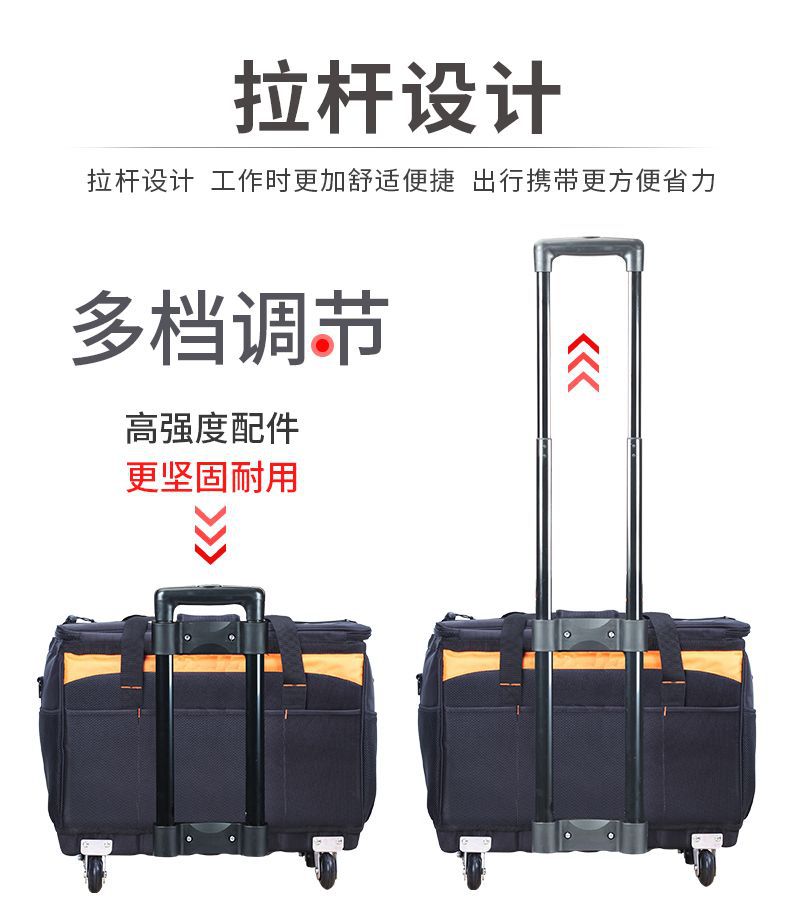 Large Multifunctional Artist's Tool Bag for Decoration and Repair, with Extra-Thick Single Shoulder Strap and Wheels, Trolley-Style Toolbox