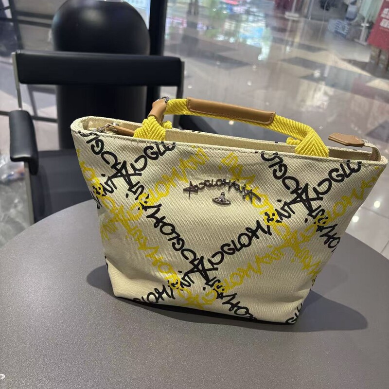 2025 New Autum Canvas Bag Vivienne Westwood Shoulder Bag Cotton Canvas Beige