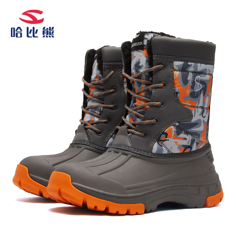 Habbear botas de nieve para niños botas de algodón forradas de lana botas de algodón de media pantorrilla botas de algodón de estilo de comercio exterior cálido entrega de una sola pieza