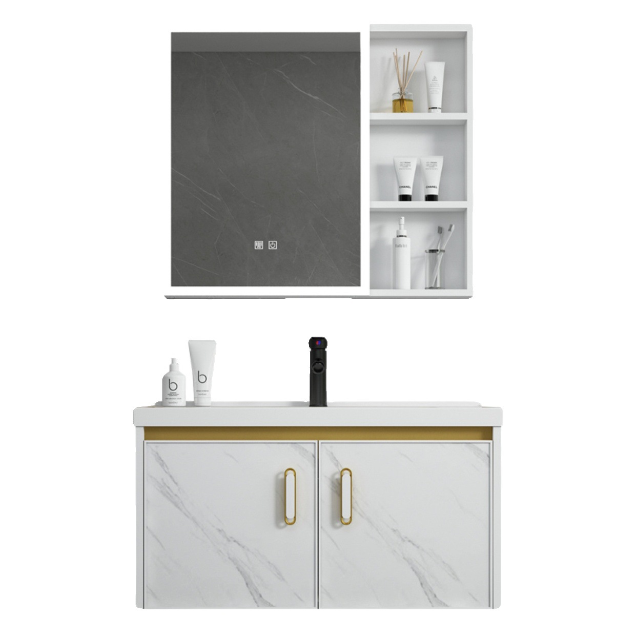 Moderno espacio de aluminio simple gabinete de baño combinación de cerámica integrado lavabo gabinete balcón lavabo