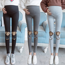 实拍 猴子刺绣春 秋装高腰孕妇裤 新款打底 小脚裤 百搭修身黑色