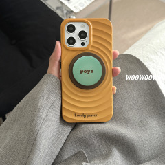 小衆レトロ姜黄色適用iphone16 promaxリンゴ15携帯ケース14磁気吸引スタンド13女12