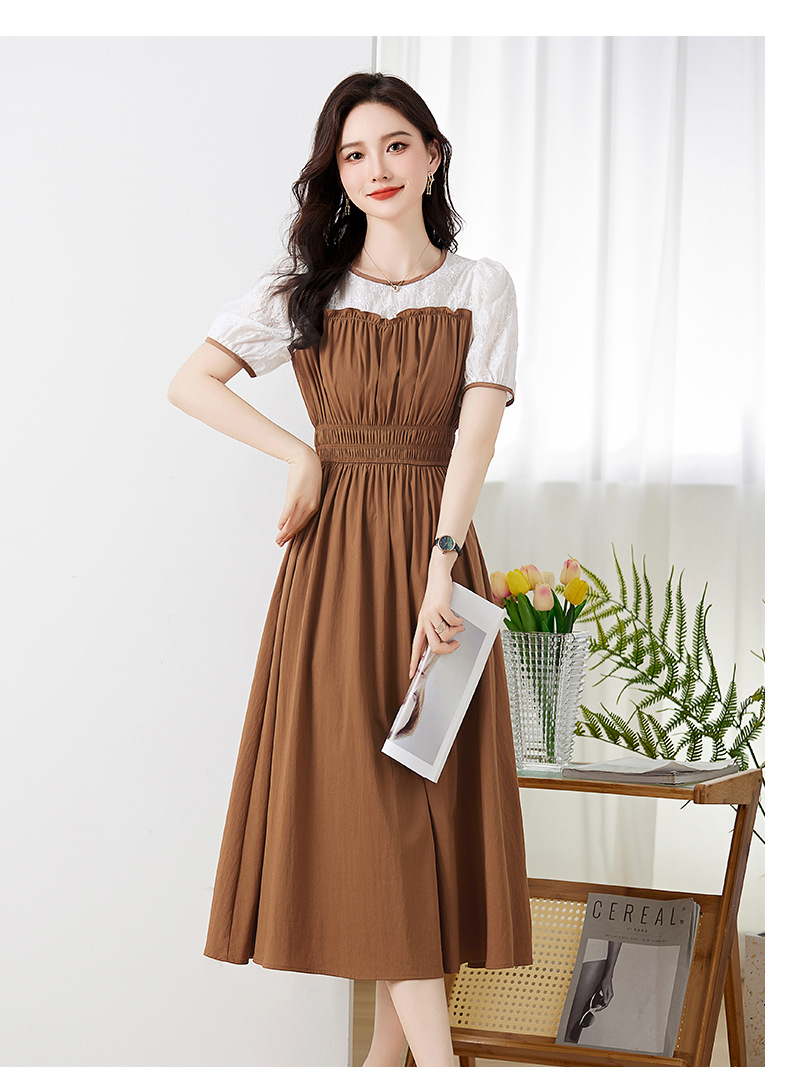 Váy chữ A tay phồng eo thon ren ghép giả hai mảnh Z8838 — Màu đen, Màu caramel chi tiết 13