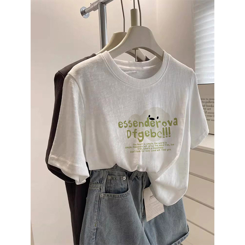 Women's 2026 Summer Thin Snowflake Cotton Short-Sleeve T-Shirt with Round Neck, Fashionable Casual Stylish Versatile White Top