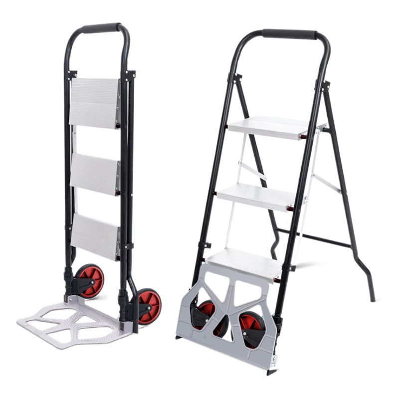 Складная тележка-лестница с тремя ступенями, бытовая лестница из алюминиевого сплава, тележка для транспортировки, экономящая труд, многофункциональная тележка-лестница