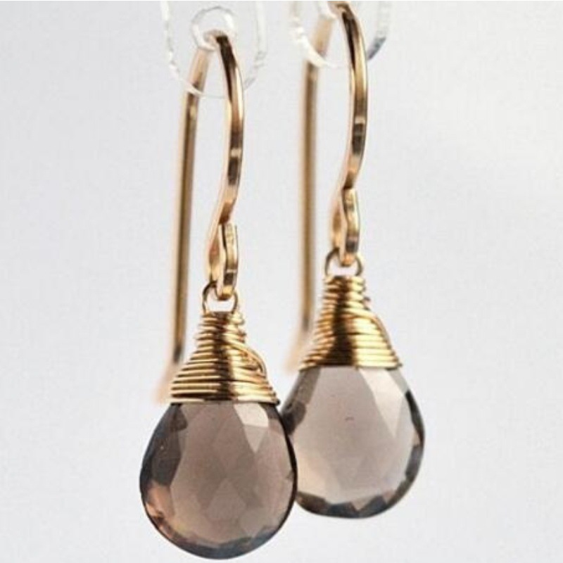 Huajie Smoked Quartz Earrings, Smoked Quartz Jewelry, Dainty Dangle Drop Earrings