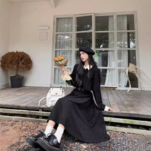 茶歇法式优雅假两件连衣裙春秋新款灯芯绒气质收腰显瘦长裙高腰
