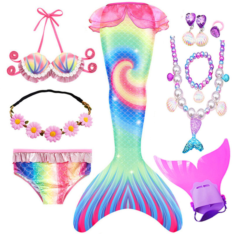 무지개색 3종세트 + 오리발 + 헤어 액세서리 + 목걸이 5종세트