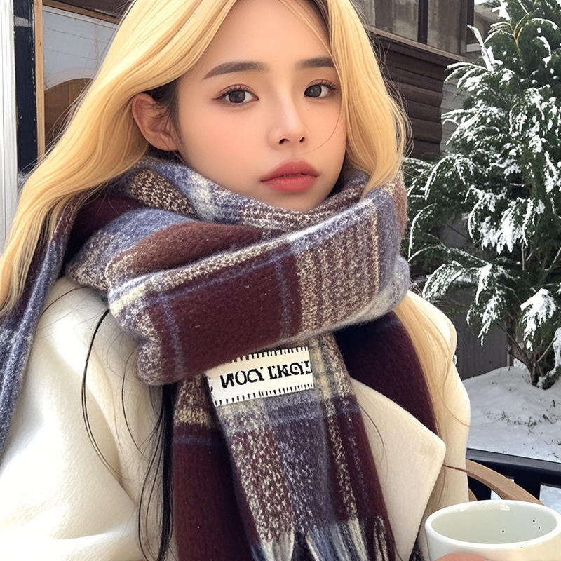 2025 New Autumn and Winter Melard Plaid Scarf for Women, Shawl, Warm and Versatile, Korean Style, High-End Atmosphere, Wholesale