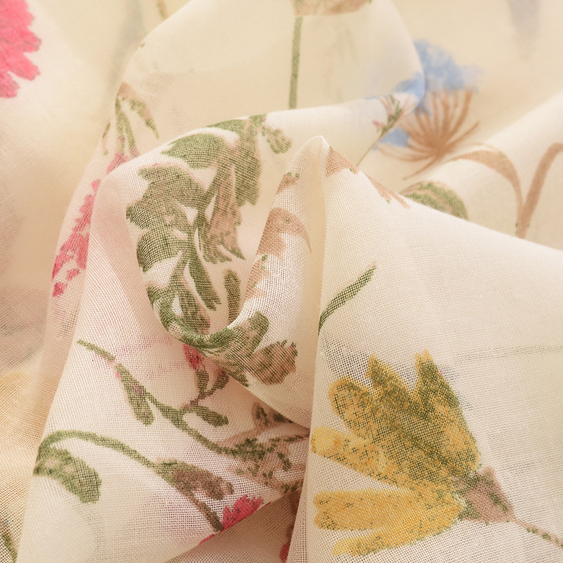 Transfronterizo caliente venta fresca impresa bufanda larga de doble uso chal beige floral algodón y lino de las mujeres sienten la bufanda