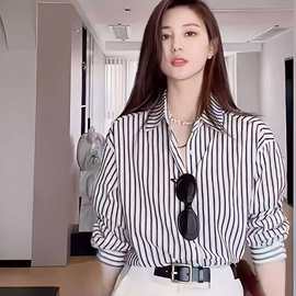 秋季时尚穿搭女2024新款轻熟风高品气质条纹衬衫新款衬衣