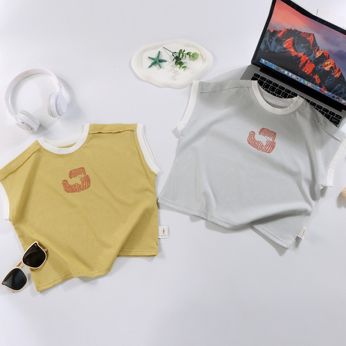 Children's sleeveless cotton T-shirt 2025 summer new boy summer wear Korean style casual small and medium children's top versatile children's clothing