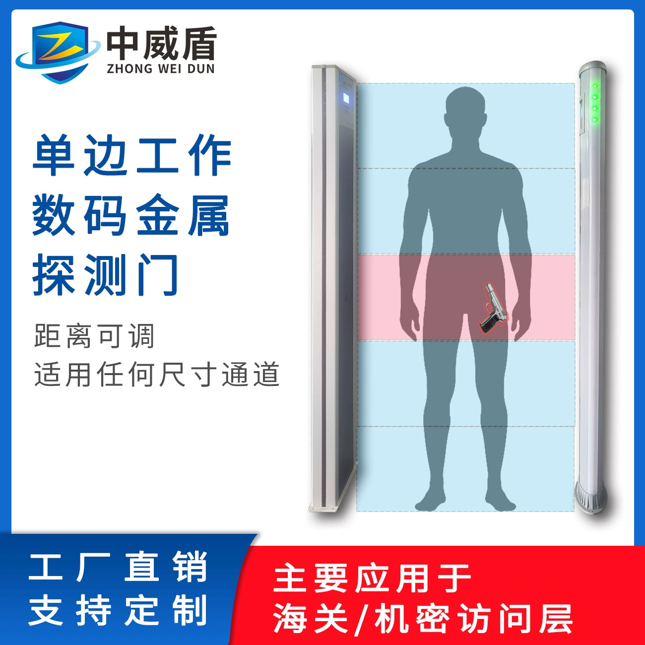 Односторонние ворота безопасности, школьная безопасность, дистанция единицы конфиденциальности может быть отрегулирована односторонними рабочими цифровыми металлоискными воротами