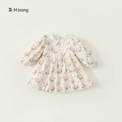 邦選童裝翻領田園女童連衣裙春秋裝衣服長袖裙子公主裙CQ23015
