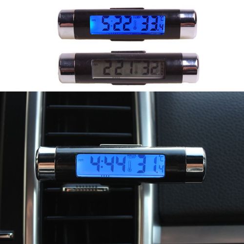 Car-mounted thermometer night light clock, car air vent clock, electronic clock with two-in-one blue backlight LED display