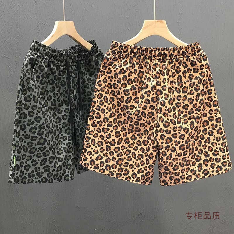 American Leopard Print Ice Silk Quick-Drying Shorts Men's Summer Retro Loose Large Size Cool Breathable Five-Point Pants Thin Style