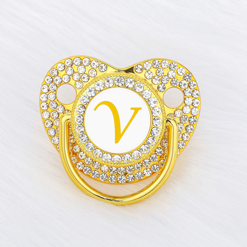 Nuevas letras doradas con diamante bebé calmante boca bebé silicona diamante pezón con cubierta de polvo