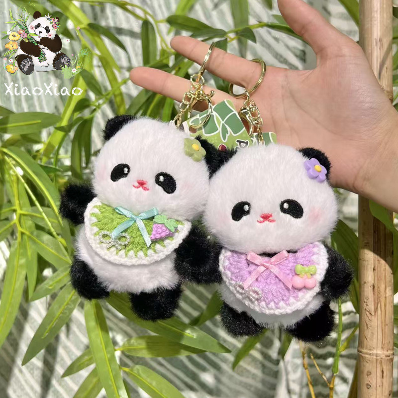 新款创意围兜熊猫包包挂饰成都文创精致小巧水果围兜熊猫毛绒挂件|undefined