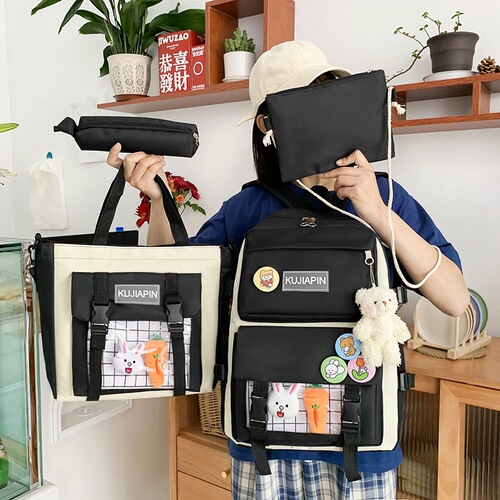 School bag for female junior high school students, Korean version of cute Harajuku elementary school student backpack, high school large capacity ins style backpack