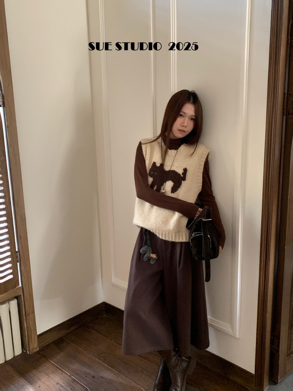 SUE十三行时尚圆领软糯毛衣马甲女秋冬新款软糯针织衫上衣潮89008|undefined