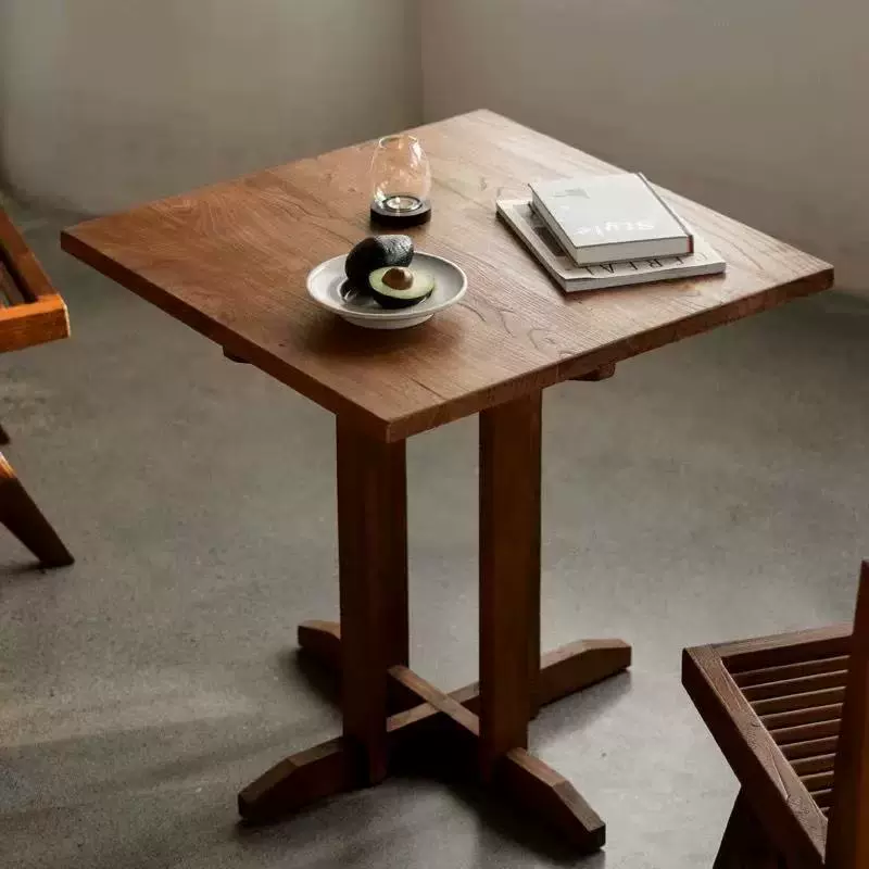 侘寂风老榆木咖啡桌民宿餐厅休闲桌做旧家用实木餐椅组合