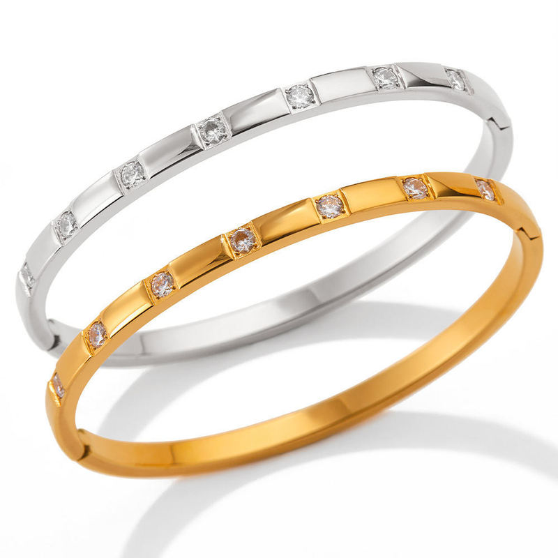 Korean Style Simple High-end Titanium Steel Bracelet Women's Light Luxury Niche Design Half-circle Diamond All-match Elegant Bracelet Jewelry Korean Style Simple High-end Titanium Steel Bracelet Women's Light Luxury Niche Design Half-circle Diamond All-match Elegant Bracelet Jewelry