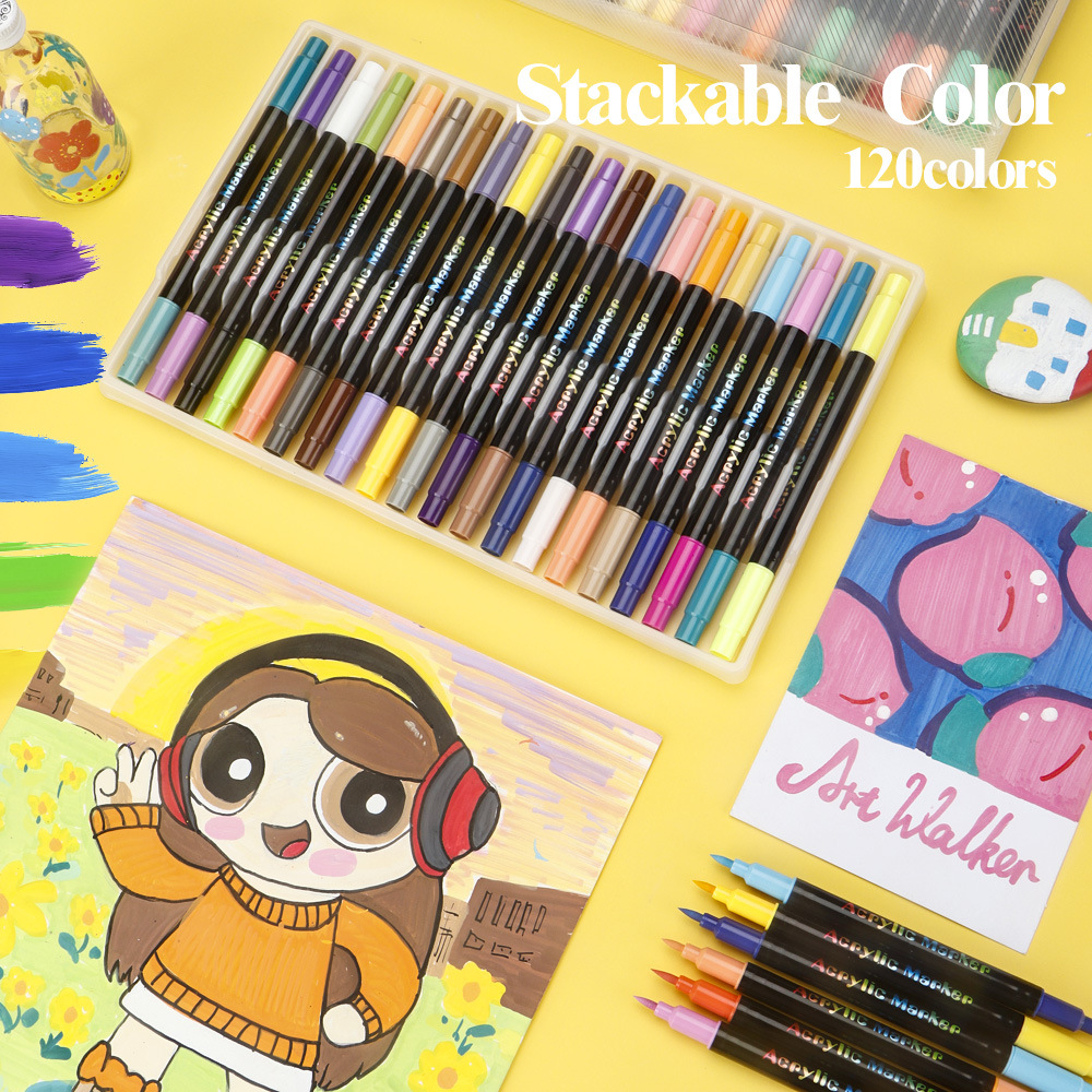 Dos cabezas de dos colores de acrílico blando conjunto de marcador de color plegable lavable con agua para niños pintados a mano graffiti colorido bolígrafo