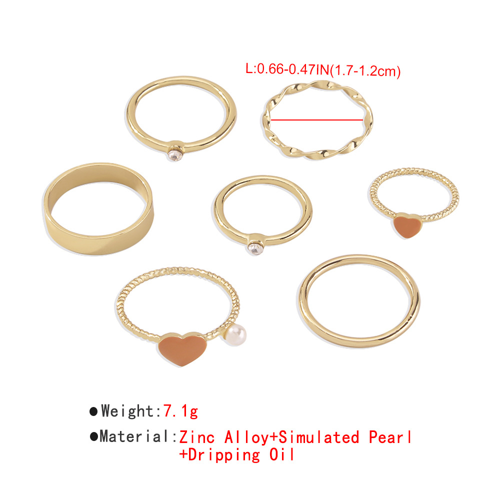 Crossborder foreign trade new alloy dripping oil love simple imitation pearl geometric ring setpicture4