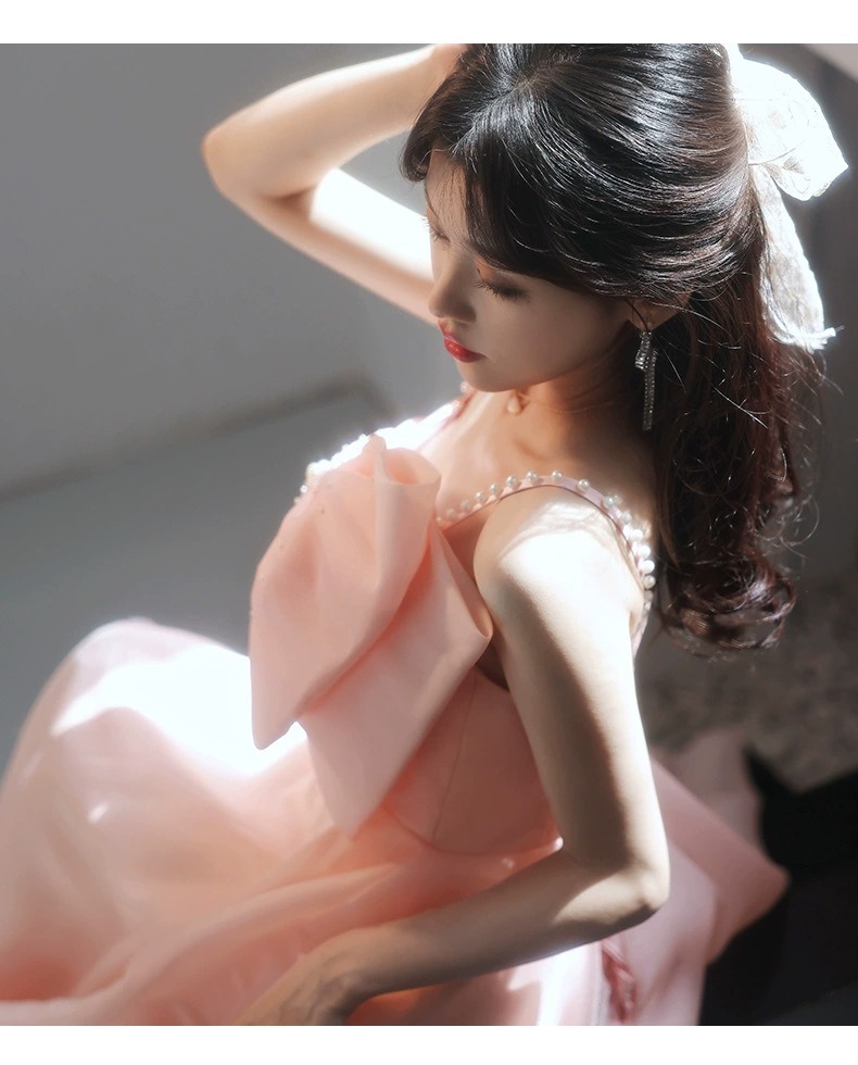 Đầm maxi nữ thắt eo dáng công chúa không dây, phong cách dạ hội thanh lịch — Màu hồng chi tiết 7