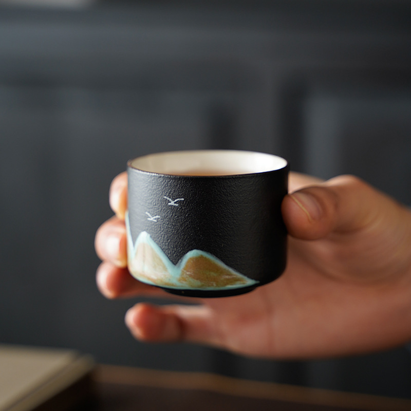 Juego de tazas de té de cerámica transformada en horno, estilo paisaje, de las dinastías Tang y Song, taza maestra de los Mil Millas de Montañas y Ríos, juego de caja de regalo con taza individual.