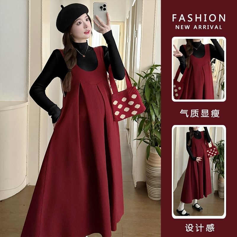 Maternity Wear 2025 Autumn and Winter Suit Autumn New Elegant Slimming Look Flesh-Covering Vest Dress Sweater Bottoming Shirt Trendy