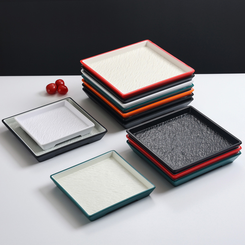 Melamine Plate Tableware Set Hot Pot Dish Korean Rice Bowl Square Plate Commercial Barbecue Seafood Plate Imitation Porcelain Snack Plate