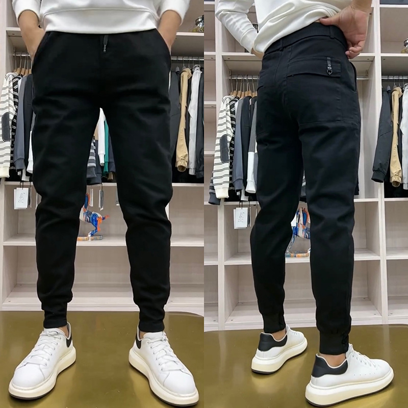 Jean décontracté coupe slim pour le printemps, pantalon élastique noir pour homme, tendance et polyvalent, limming et reliure des jambes Harun_voghion.com