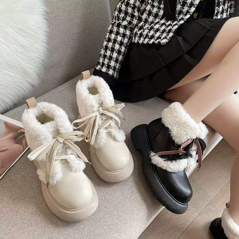 Martens, winter fleece keep warm white universal cute boots platform