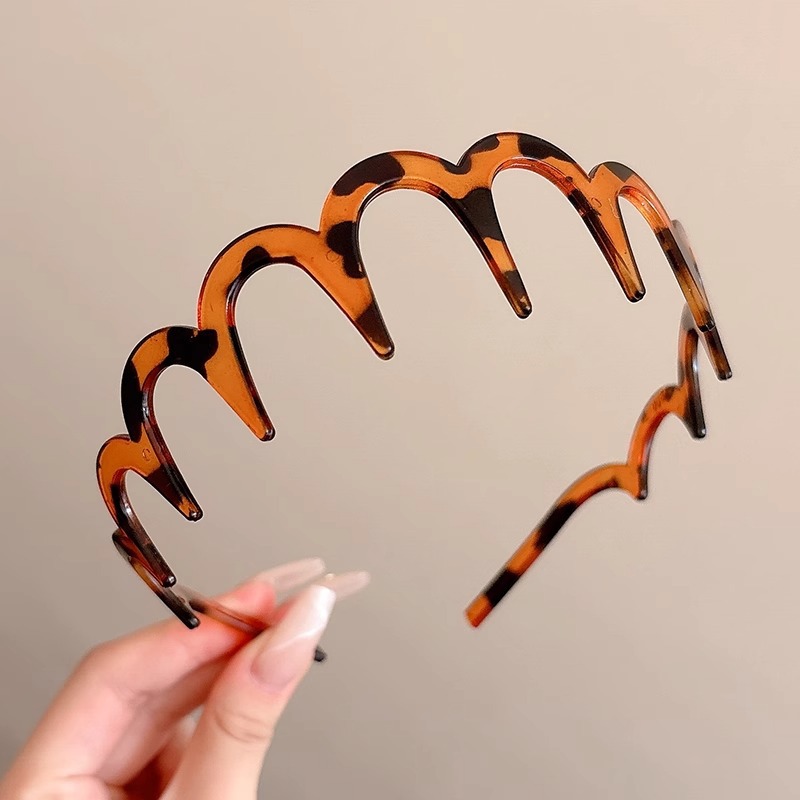 Alto cráneo de lana ondulado banda de cabello para mujeres lavado de cara maquillaje especial banda de cabello con dientes antideslizante acabado de cabello agrupado tocado