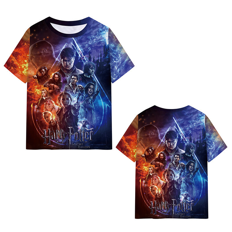Harry Potter T-shirt, short-sleeved, movie merchandise, milk silk, full-color 3D digital print, base shirt