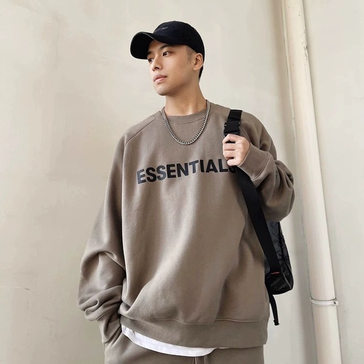 Women and Men's Cotton Round Neck Sweatshirt Loose Couples with ESSENTIALS Letters High Street Tide Brand Trouse