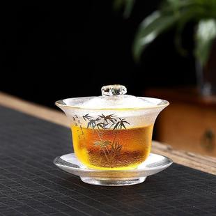 [11000 People Praise] New Chinese-style Heat-resistant Hammer Pattern Glass Phnom Penh Cover Bowl Tea Bowl Tea Cup Frosted Three-talent