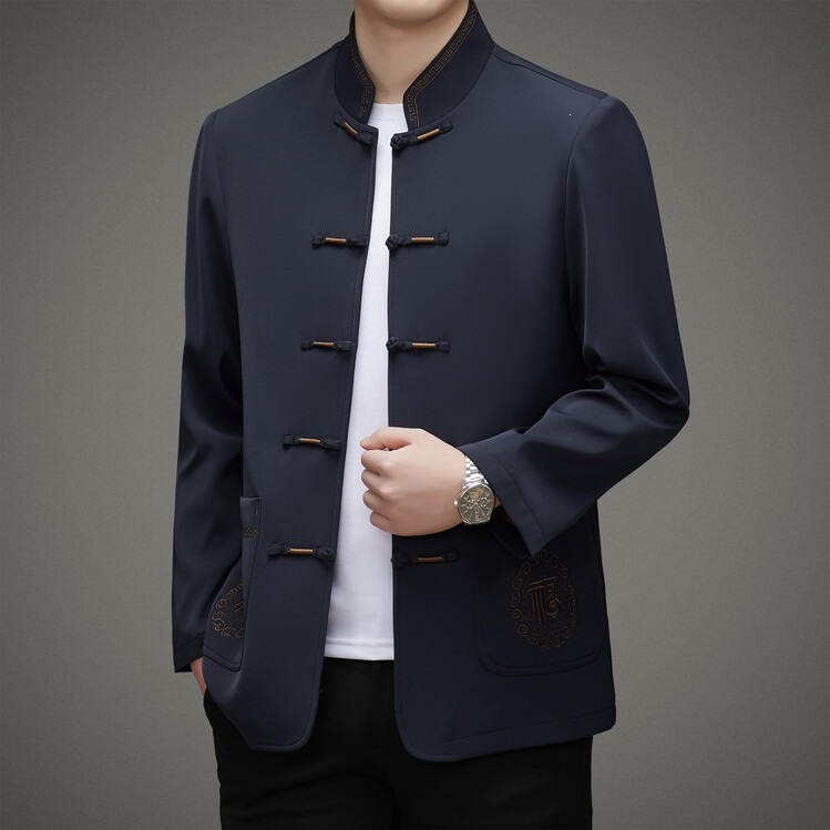 Tang-style spring and autumn jacket, available in navy blue, gray, and red, from domestic first- and second-tier brands, with tags and collar labels, suitable for spring and autumn
