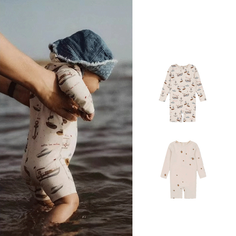 Boys' Summer Sunscreen Swimsuit New Infant Printed Breathable Comfortable Swimsuit Beach Swimsuit for Children