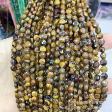 4mm天然水晶玛瑙虎石圆切面饼形散珠刻面水晶半成品厂家直供批发