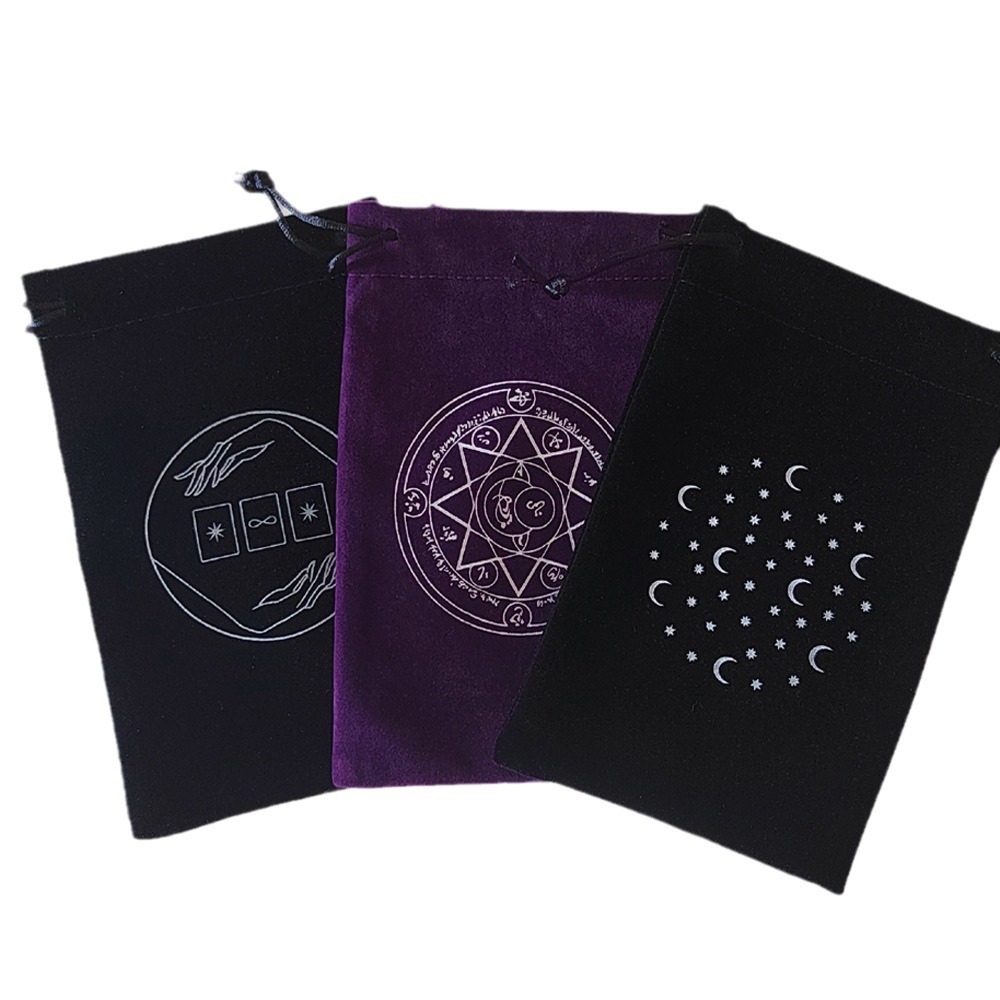 En stock bolsa de almacenamiento de tarjetas de tarot bolsa de tarjeta de estrella de cinco puntas bolsa de cordón de franela suave negro exquisita Tarjeta de franela bolsa de empuje