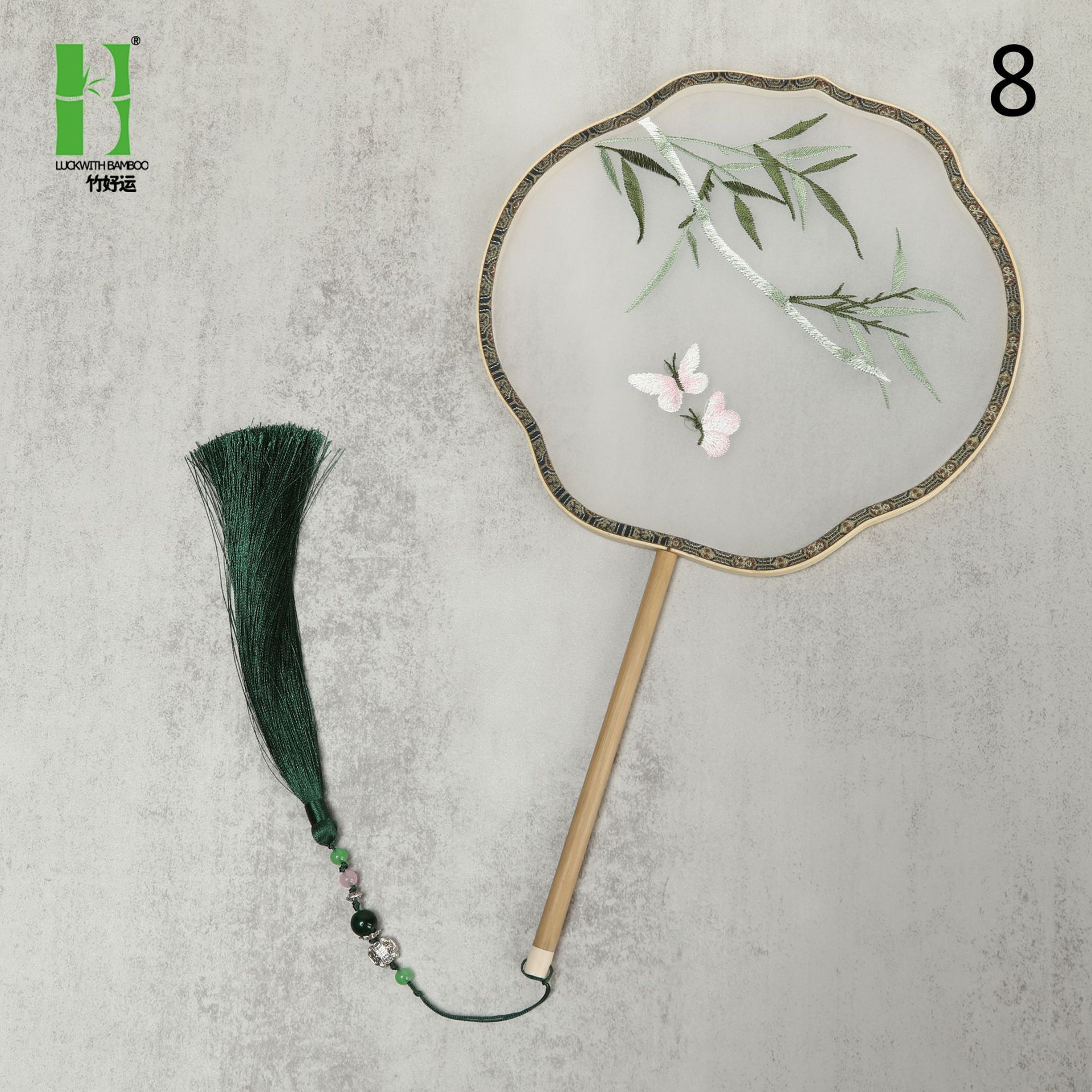 Estilo antiguo translúcido abanico redondo de mango largo bordado abanico redondo corte clásica abanico de bordado femenino estilo chino ventilador de la danza al por mayor