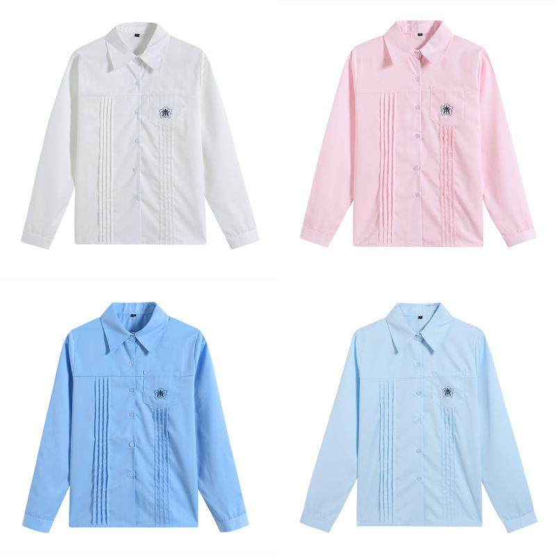 2022 Jk Uniform Spring and Autumn Long-Sleeve Shirt Three-Color Japanese College Student Embroidered Small Blue & Medium White Shirt for Women 2022 Jk Uniform Spring and Autumn Long-Sleeve Shirt Three-Color Japanese College Student Embroidered Small Blue & Medium White Shirt for Women