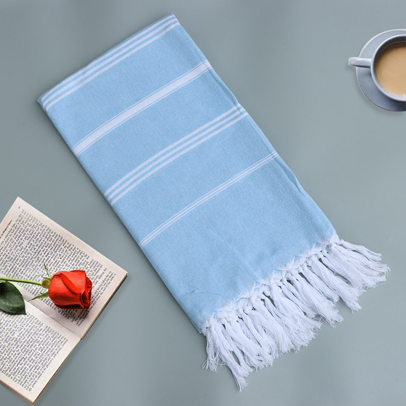 Factory wholesale cotton Turkey non-stick sand tassel beach towel striped sauna towel plain tassel beach towel