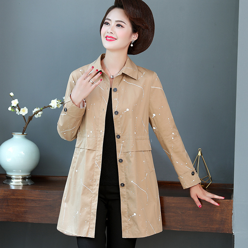 中年女士风衣洋气中长款妈妈秋装2024新款外套50岁中老年女春秋薄