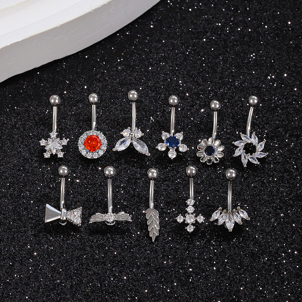 4g Weight Zircon Inlay Material Belly Ring Classification 1 Piece Quantity Sexy Bow Knot Copper Zircon Belly Ring In Bulk