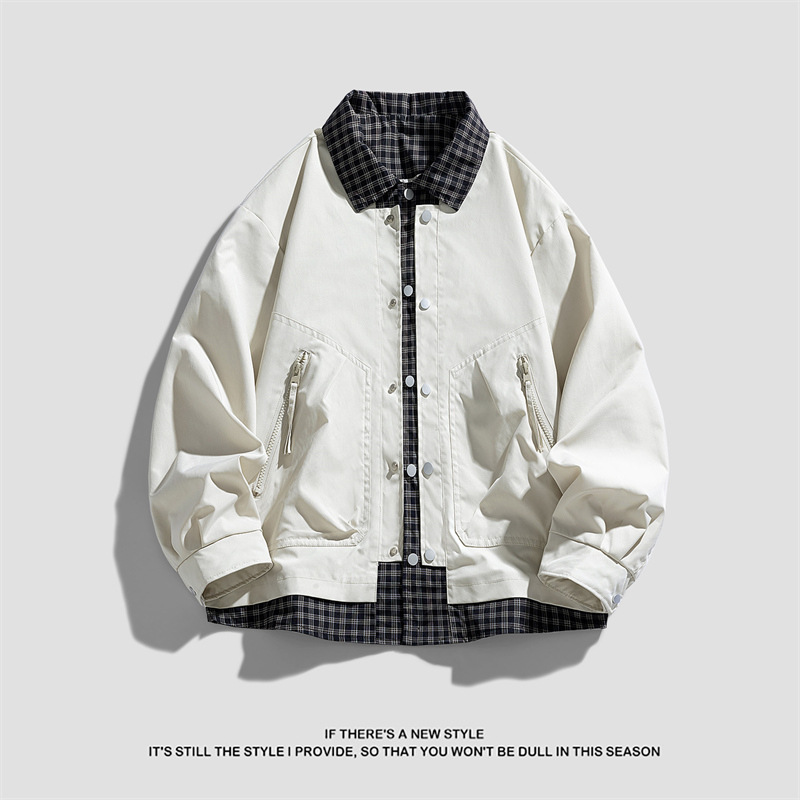 Otoño doble chaqueta de vaquero de primavera y otoño, estudiantes de secundaria jóvenes, chaqueta a cuadros de moda